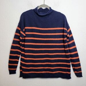 Madewell Blue Orange Striped Whitworth Coziest Yarn Mockneck Sweater Size Small